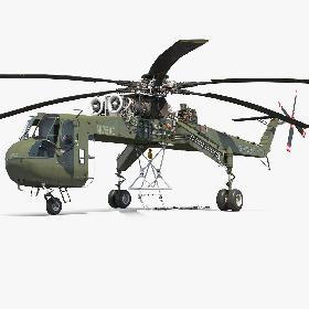 Cargo Helicopter Sikorsky S-64 Skycrane Green Rigged 3D model